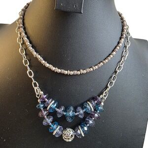 Vintage Napier Necklaces Blue Purple Beaded and Multi Beaded‎ Choker Silver Tone